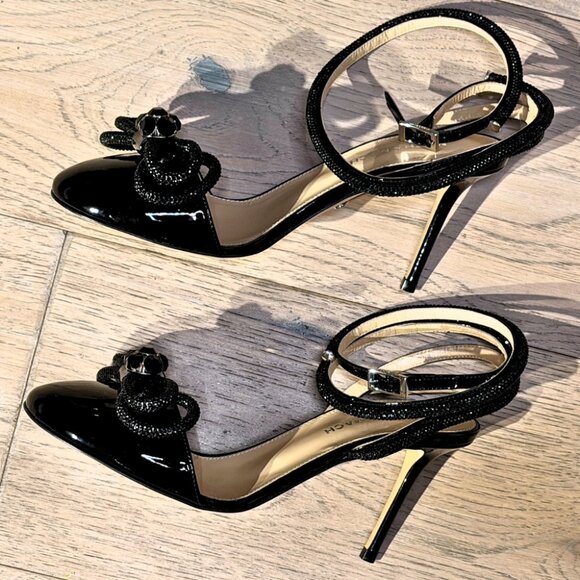 MACH & MACH Crystal Rhinestone Heels Black Size 38 Run Small US 7 Patent Leather - Picture 4 of 10